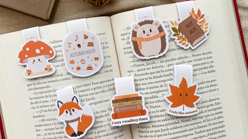 Colección de marcapáginas magnéticos de otoño